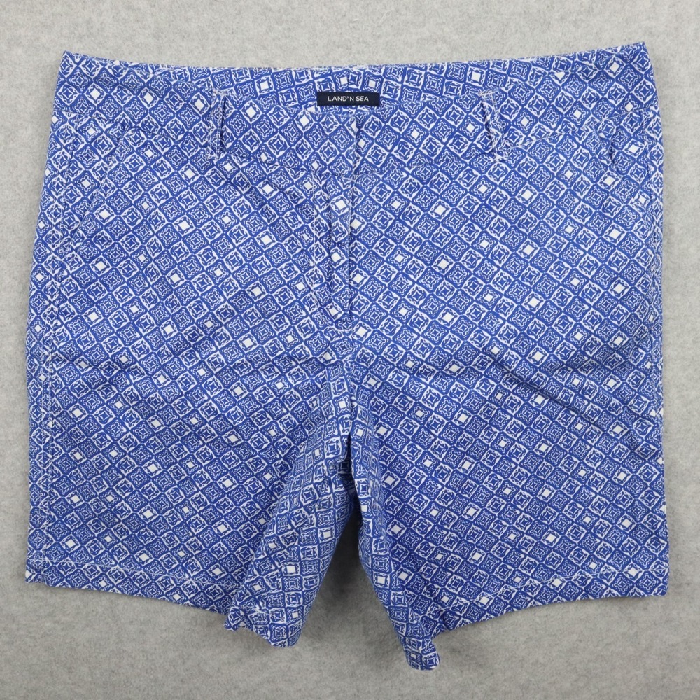 Land 'N Sea Shorts Womens 12 Chino Casual Stretch Flex Flat Front Blue Patterned